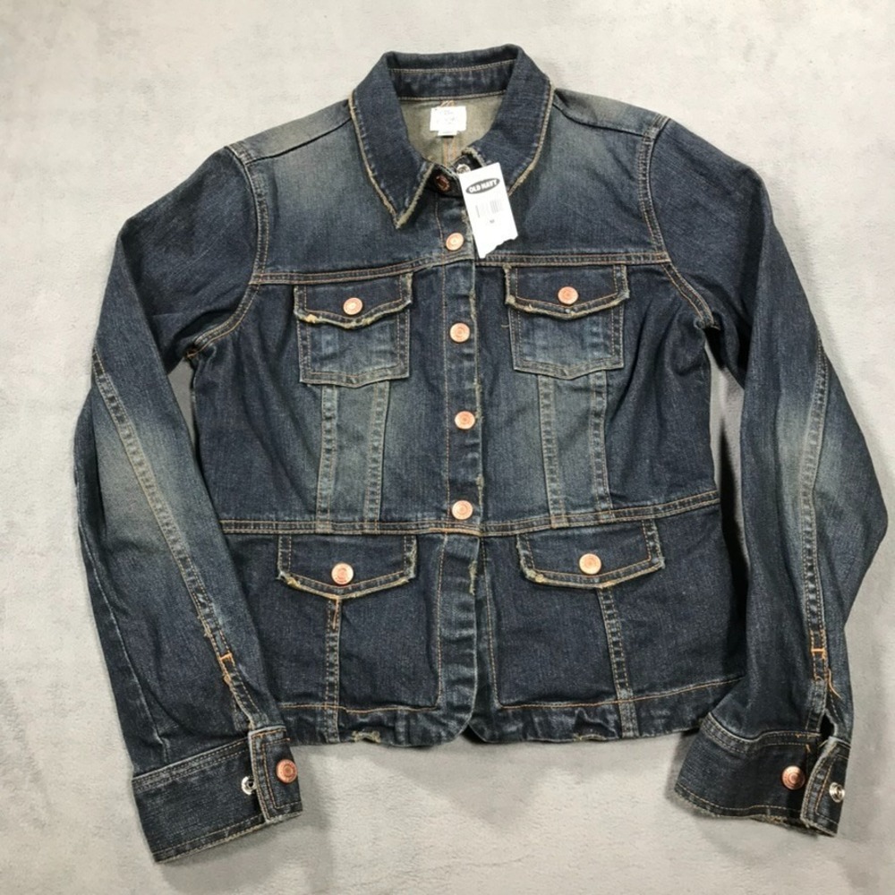 Old Navy Distressed Denim Trucker Style Jacket Womens M Vintage Y2K Snap Button